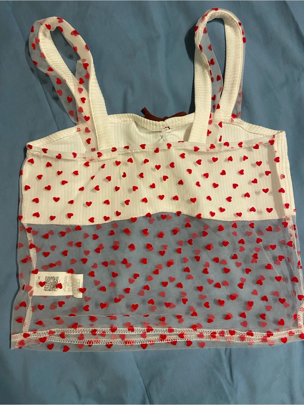 White & Red Heart Mesh Tank Top - Women